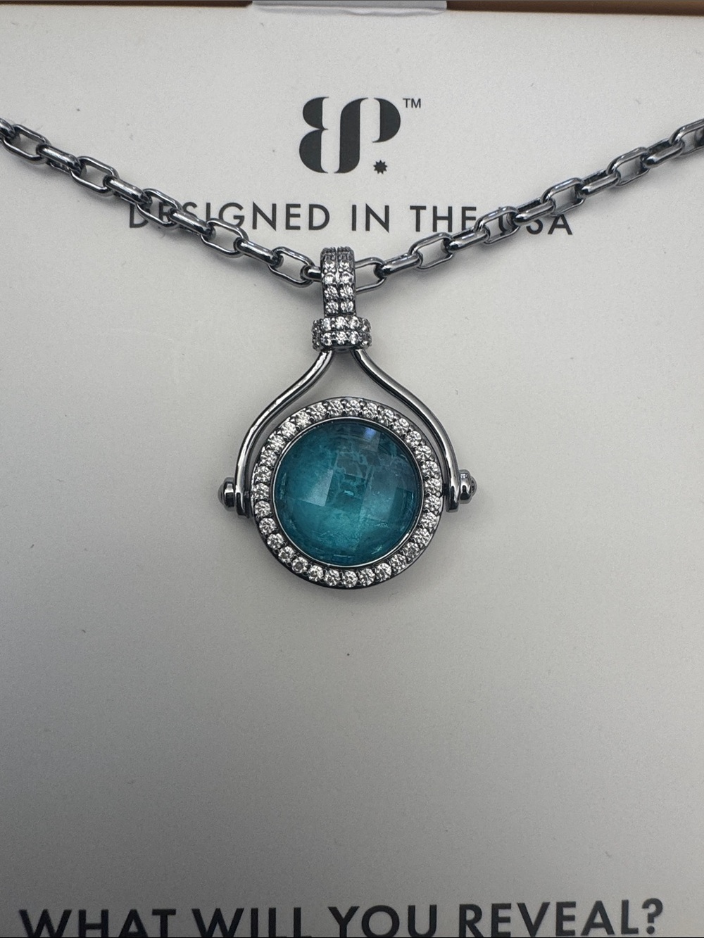 bp Silver-Tone Blue Crystal Halo Pendant Necklace